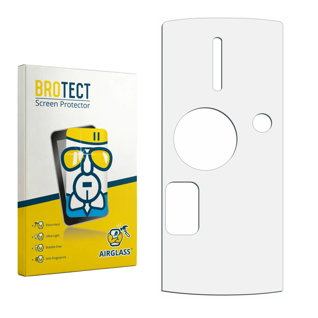 Front side of a product packaging with the brand logo BROTECT. Next to it is the corresponding screen protector.