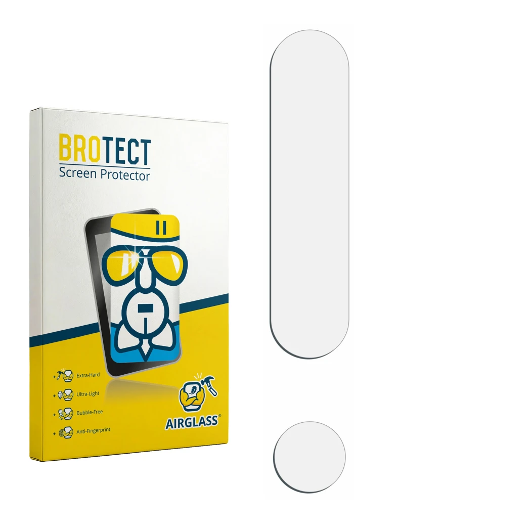 Front side of a product packaging with the brand logo BROTECT. Next to it is the corresponding screen protector.