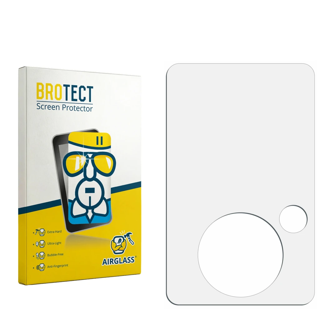 Front side of a product packaging with the brand logo BROTECT. Next to it is the corresponding screen protector.