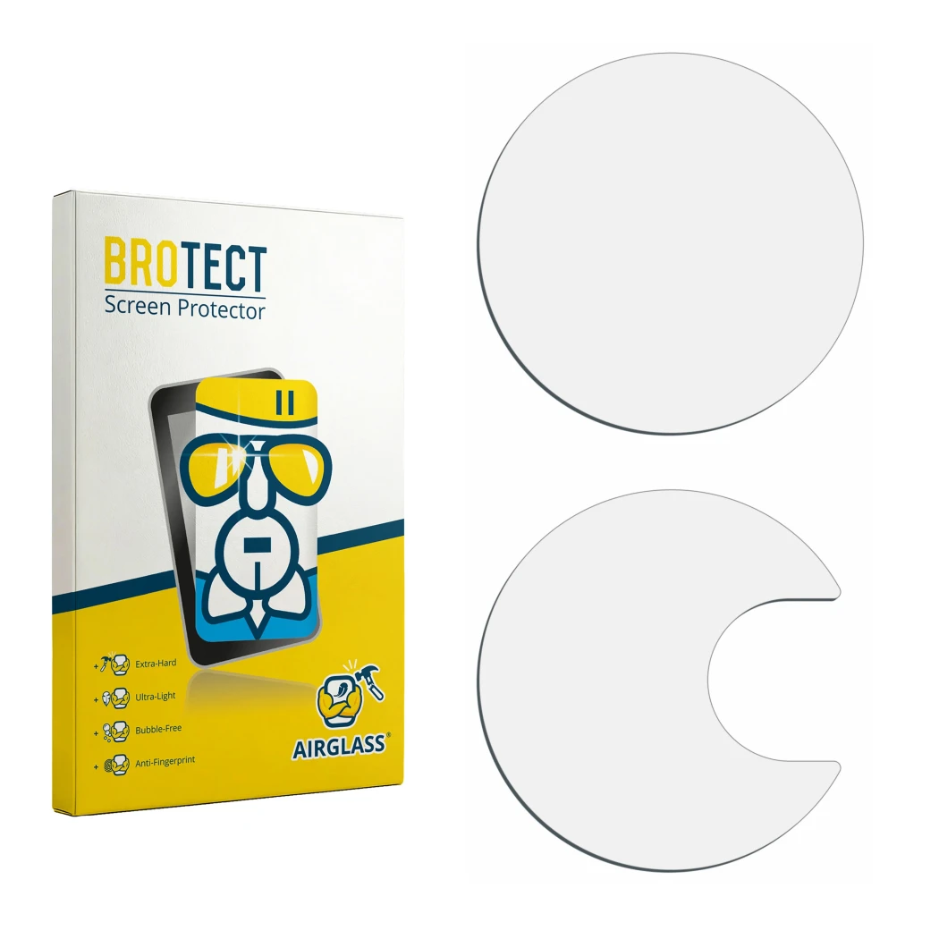 Front side of a product packaging with the brand logo BROTECT. Next to it is the corresponding screen protector.
