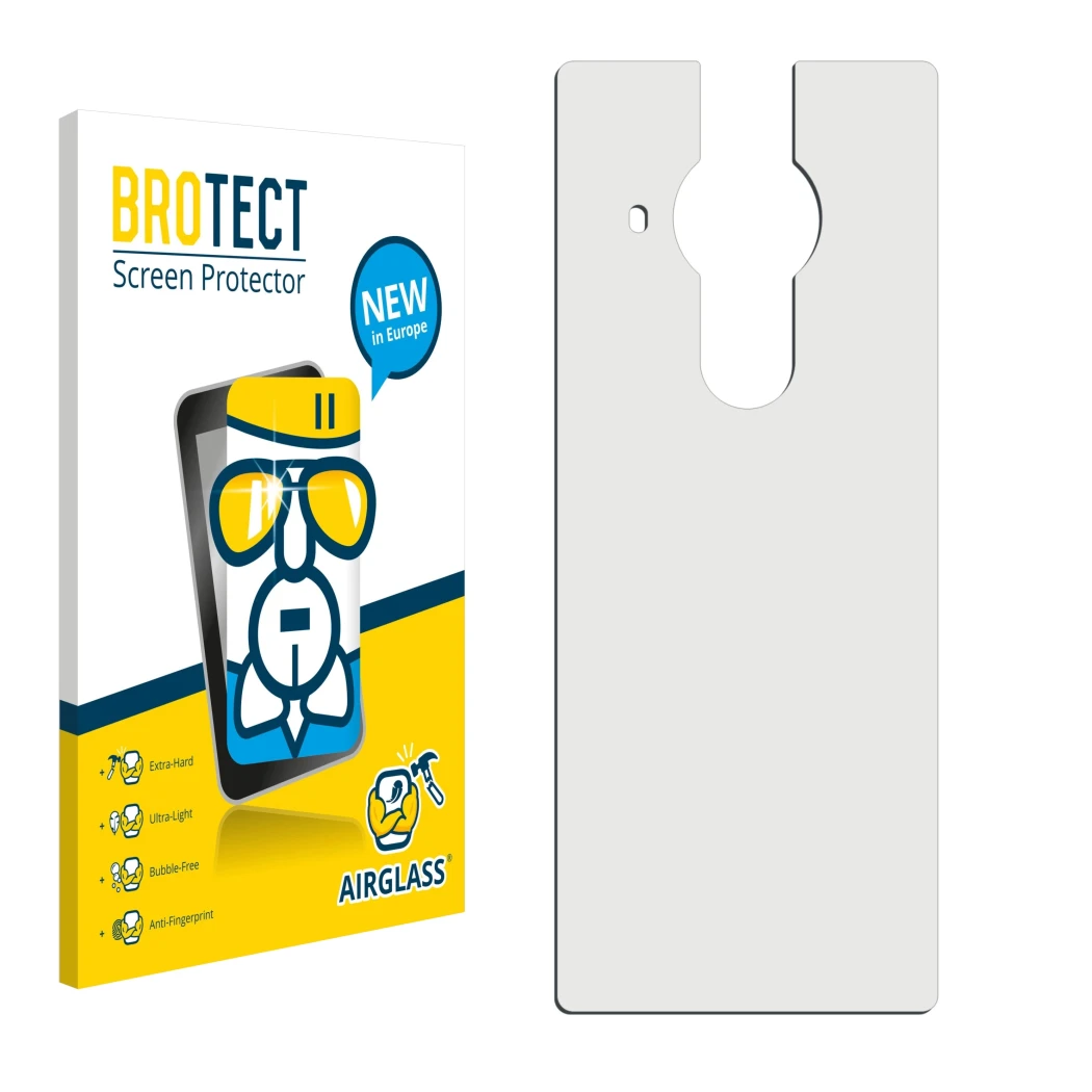 Front side of a product packaging with the brand logo BROTECT. Next to it is the corresponding screen protector.