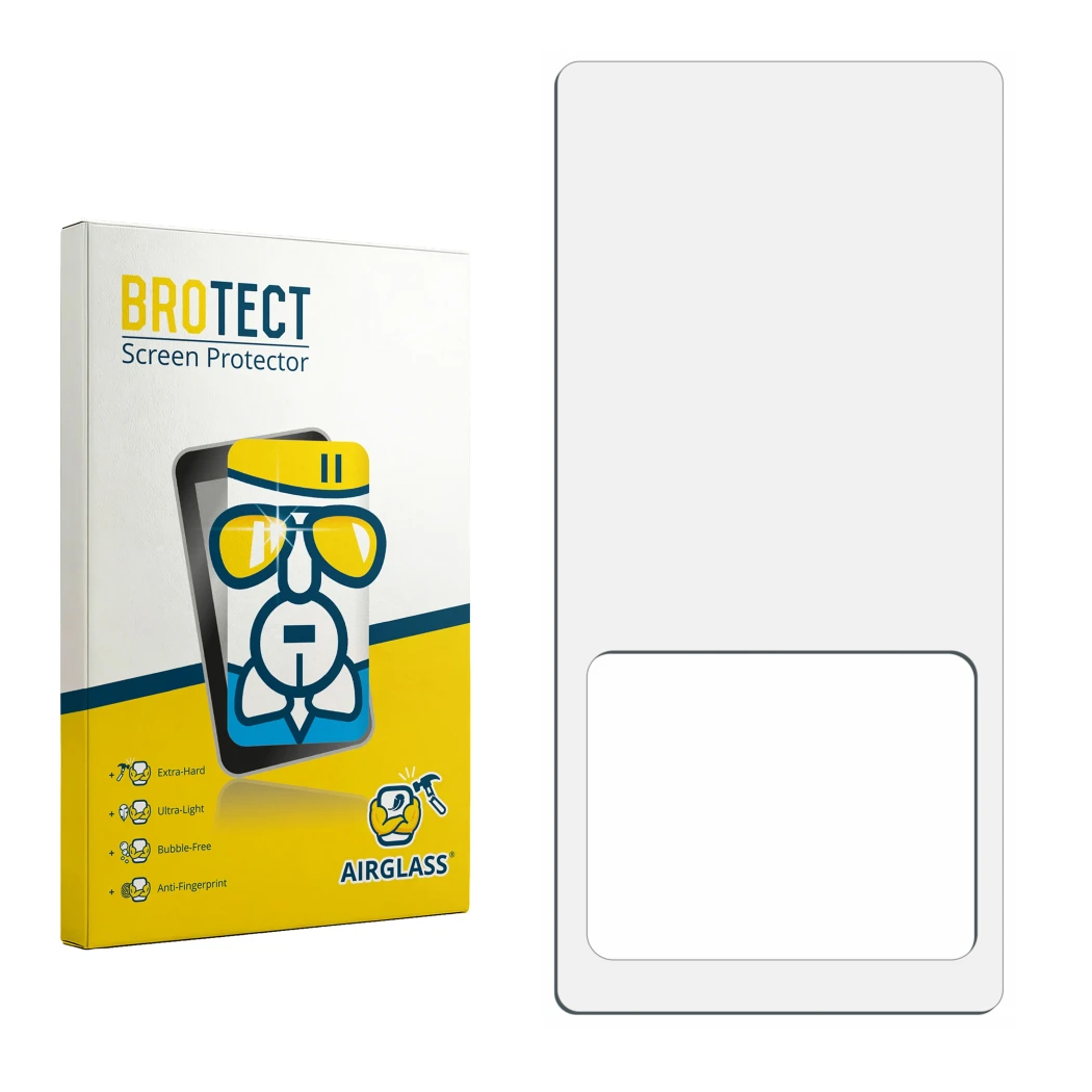 Front side of a product packaging with the brand logo BROTECT. Next to it is the corresponding screen protector.