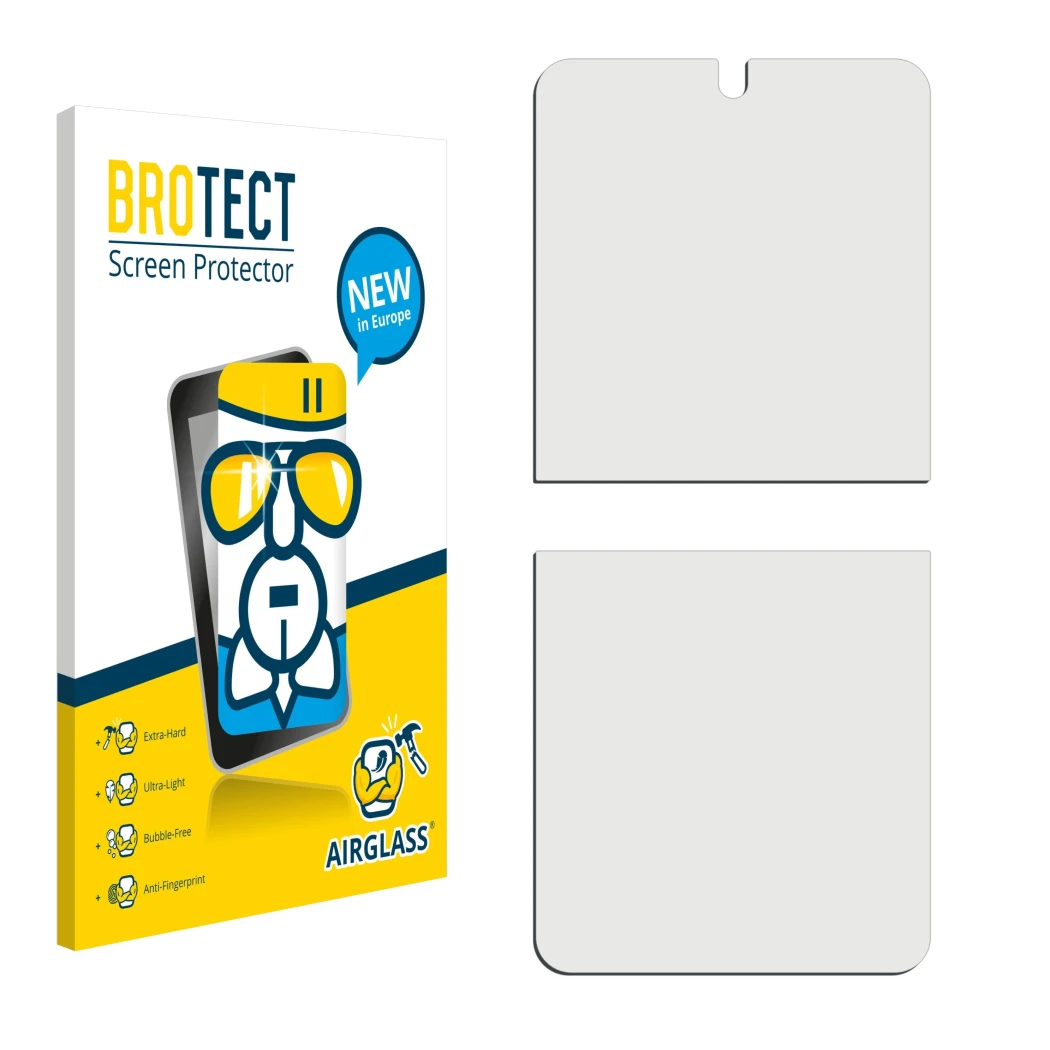 Front side of a product packaging with the brand logo BROTECT. Next to it is the corresponding screen protector.