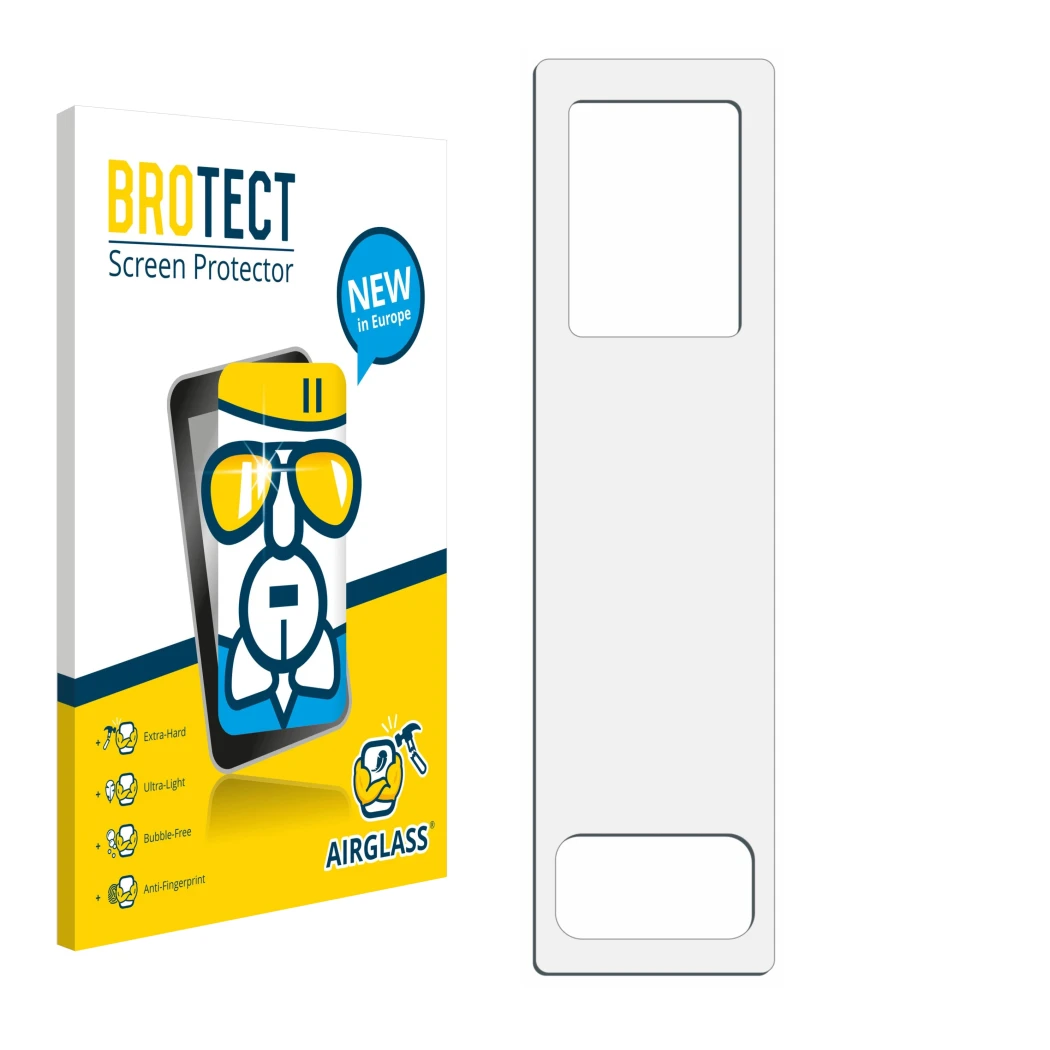 Front side of a product packaging with the brand logo BROTECT. Next to it is the corresponding screen protector.