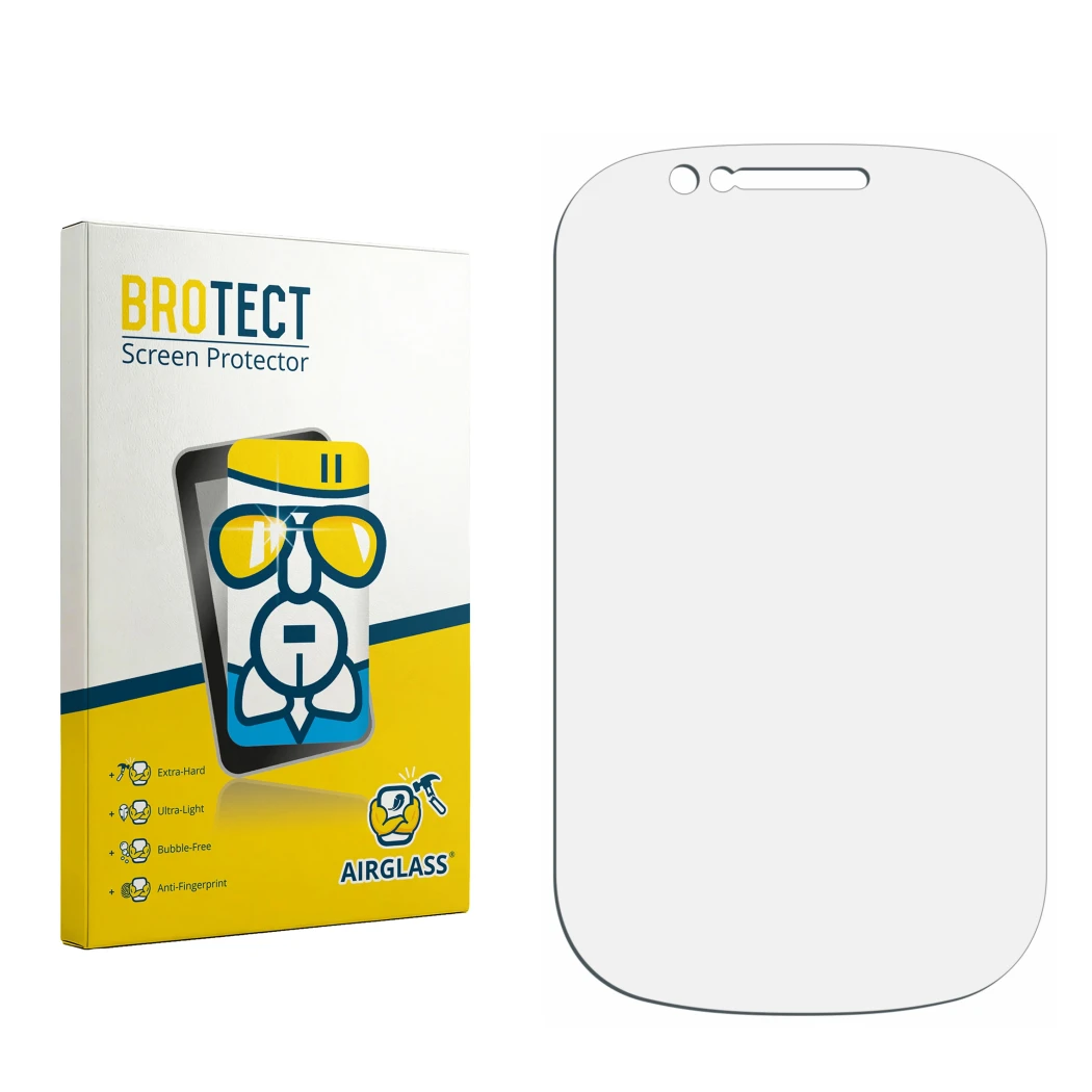 Front side of a product packaging with the brand logo BROTECT. Next to it is the corresponding screen protector.