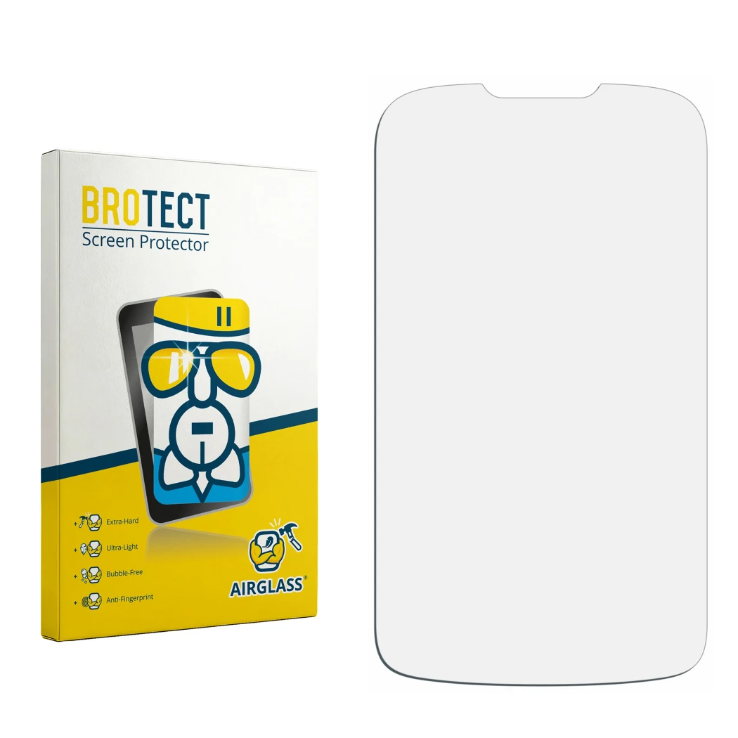 Front side of a product packaging with the brand logo BROTECT. Next to it is the corresponding screen protector.