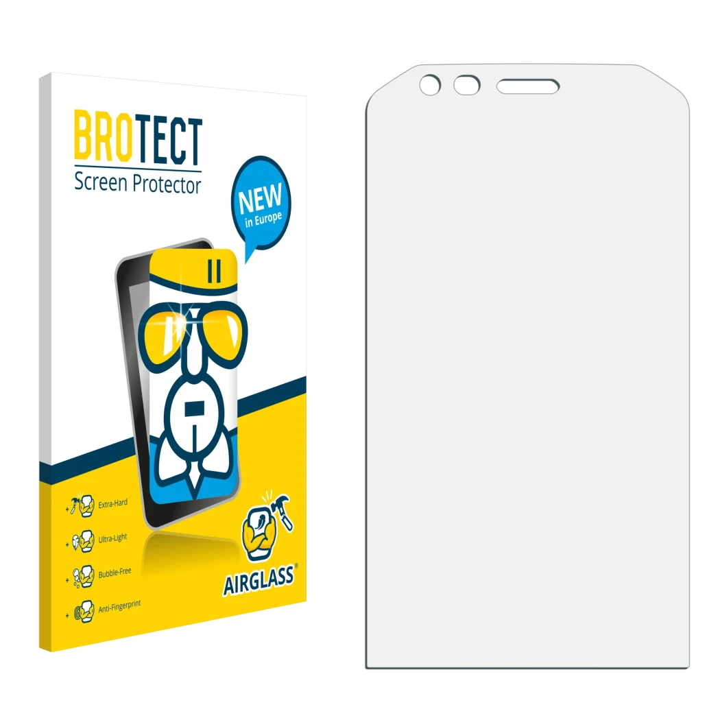 Front side of a product packaging with the brand logo BROTECT. Next to it is the corresponding screen protector.