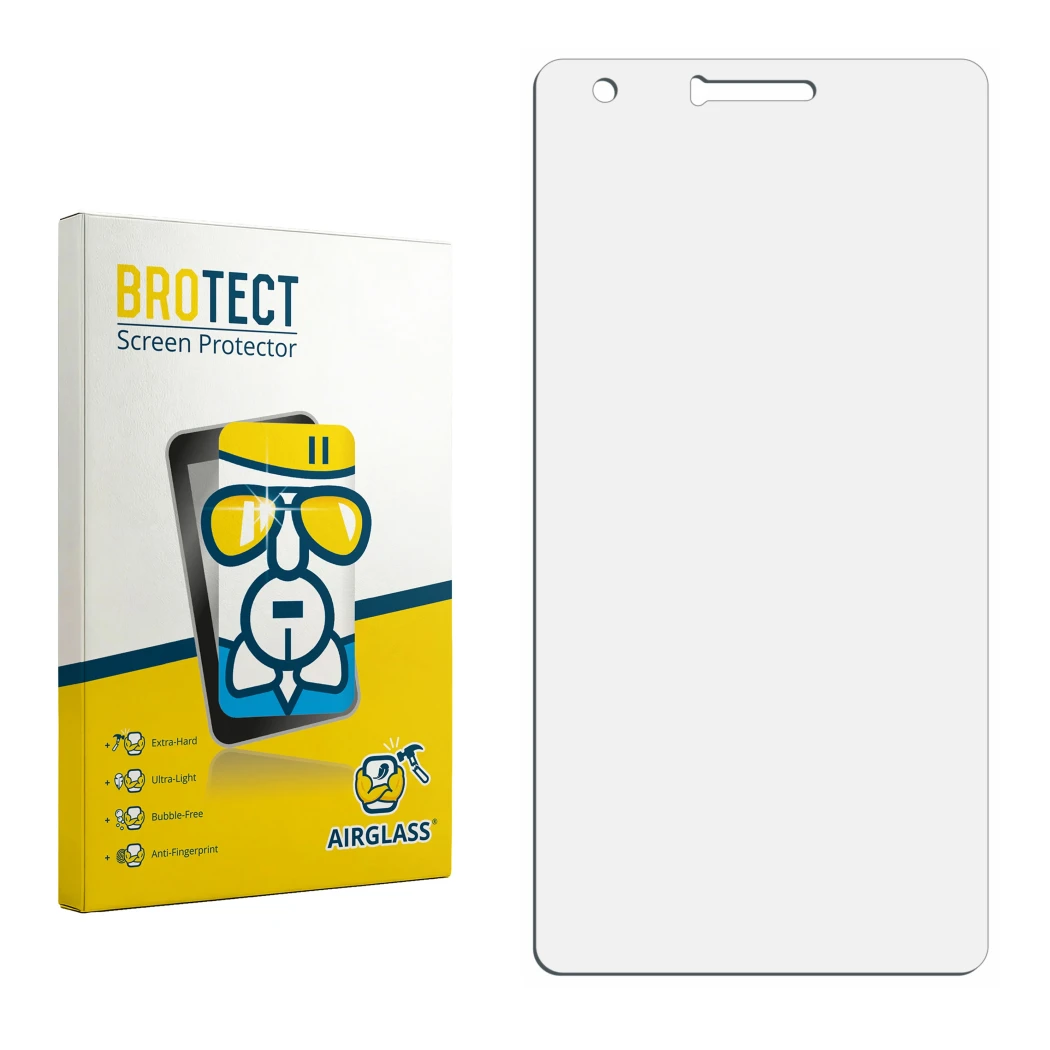 Front side of a product packaging with the brand logo BROTECT. Next to it is the corresponding screen protector.