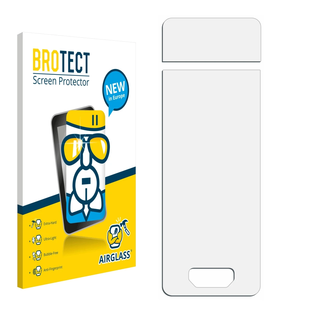Front side of a product packaging with the brand logo BROTECT. Next to it is the corresponding screen protector.