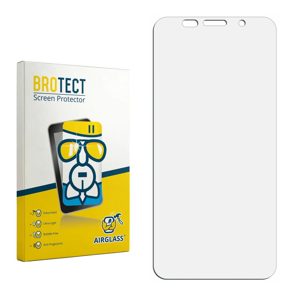 Front side of a product packaging with the brand logo BROTECT. Next to it is the corresponding screen protector.