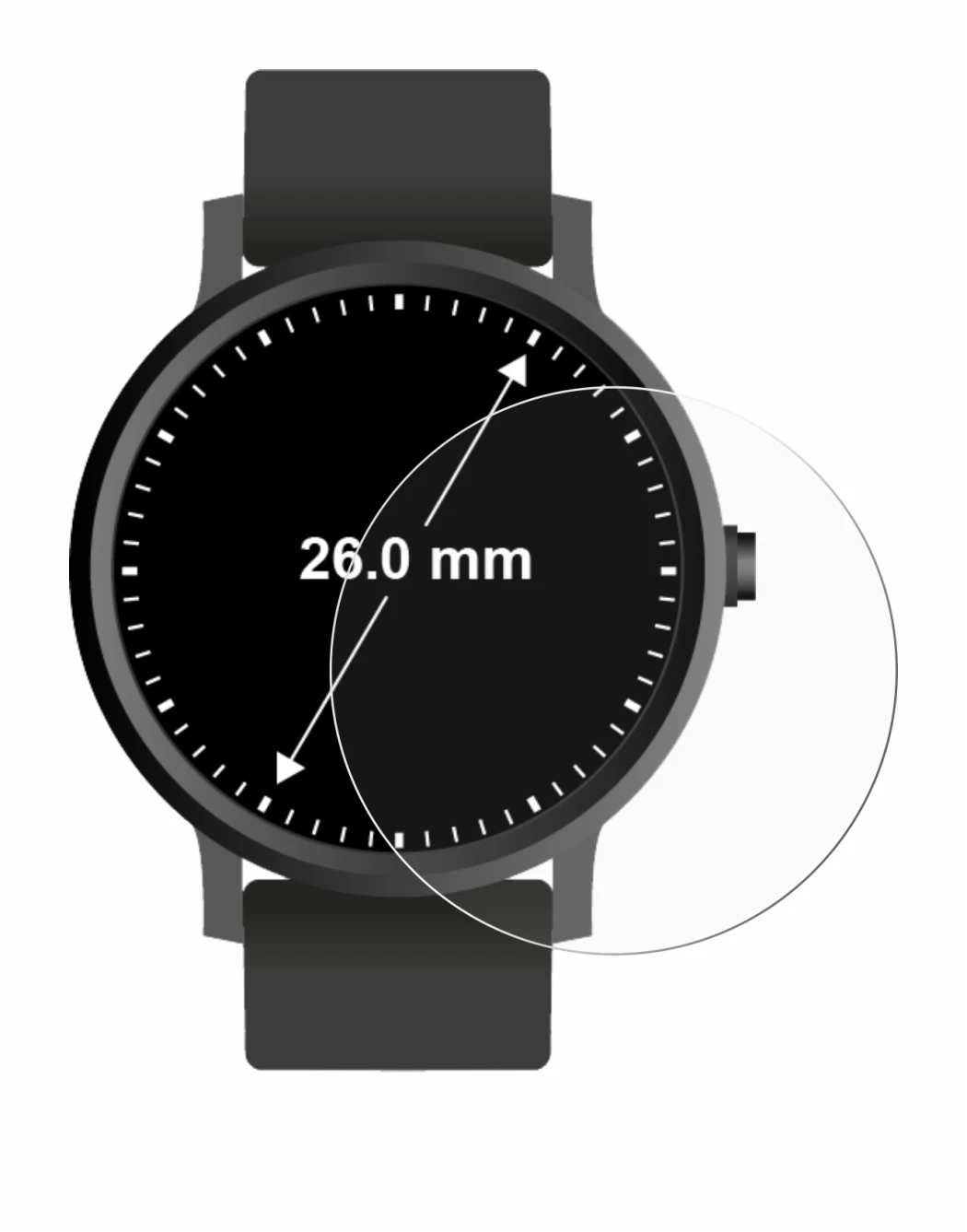 Image of the device Watches (Circular, ø: 26 mm) with a wide variety of screen protectors.