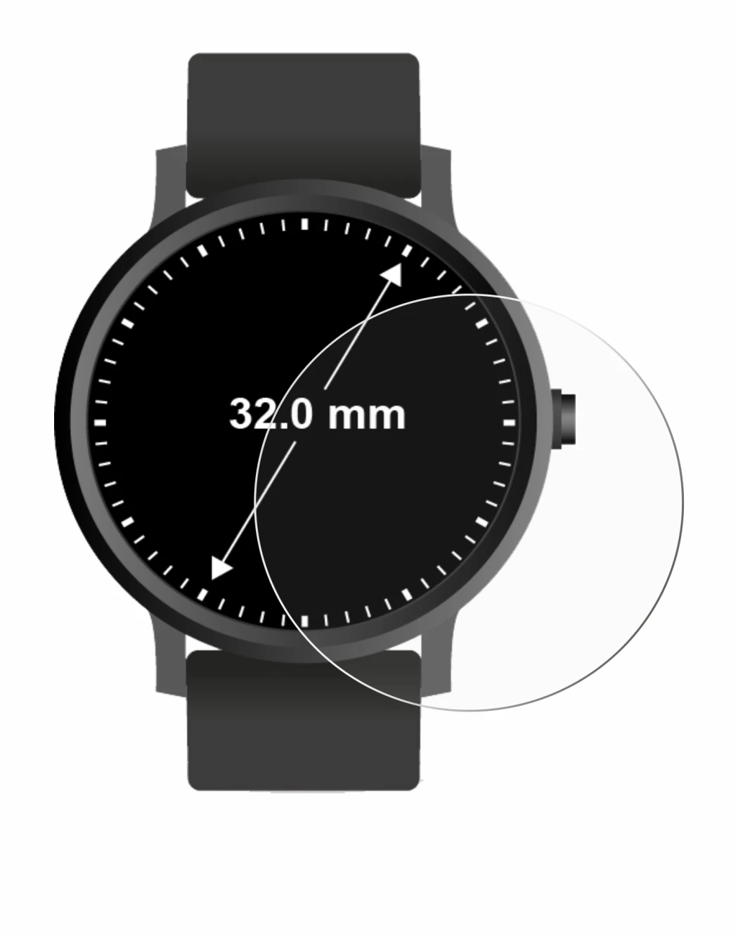 Image of the device Watches (Circular, ø: 32 mm) with a wide variety of screen protectors.