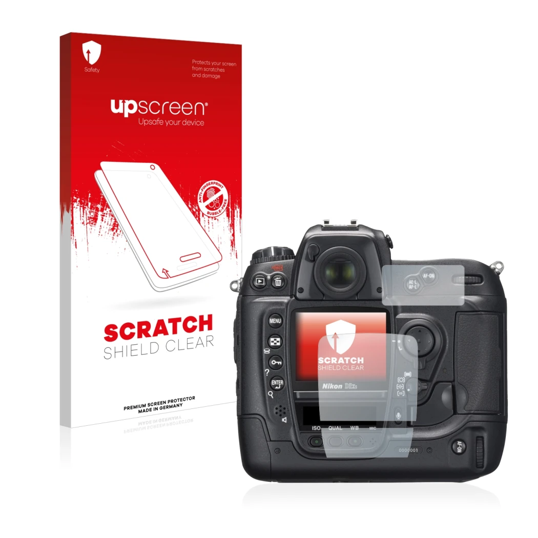 Front side of a product packaging with the brand logo upscreen. Next to it is the device Nikon D2X shown with the correspondin