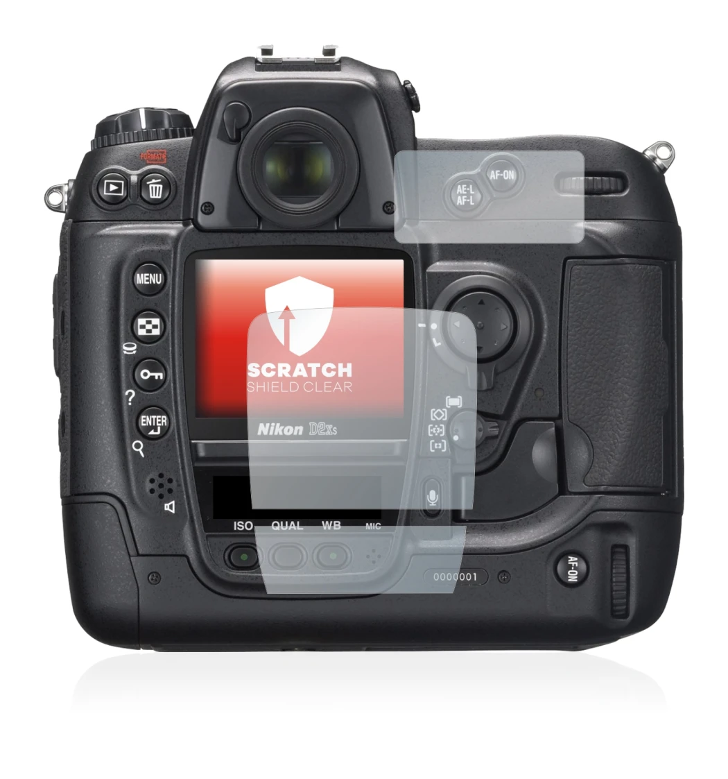 Image of the device Nikon D2X with a wide variety of screen protectors.