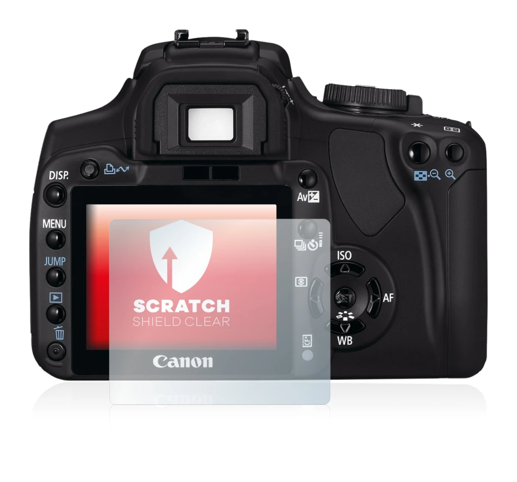 Image of the device Canon EOS 400D with a wide variety of screen protectors.