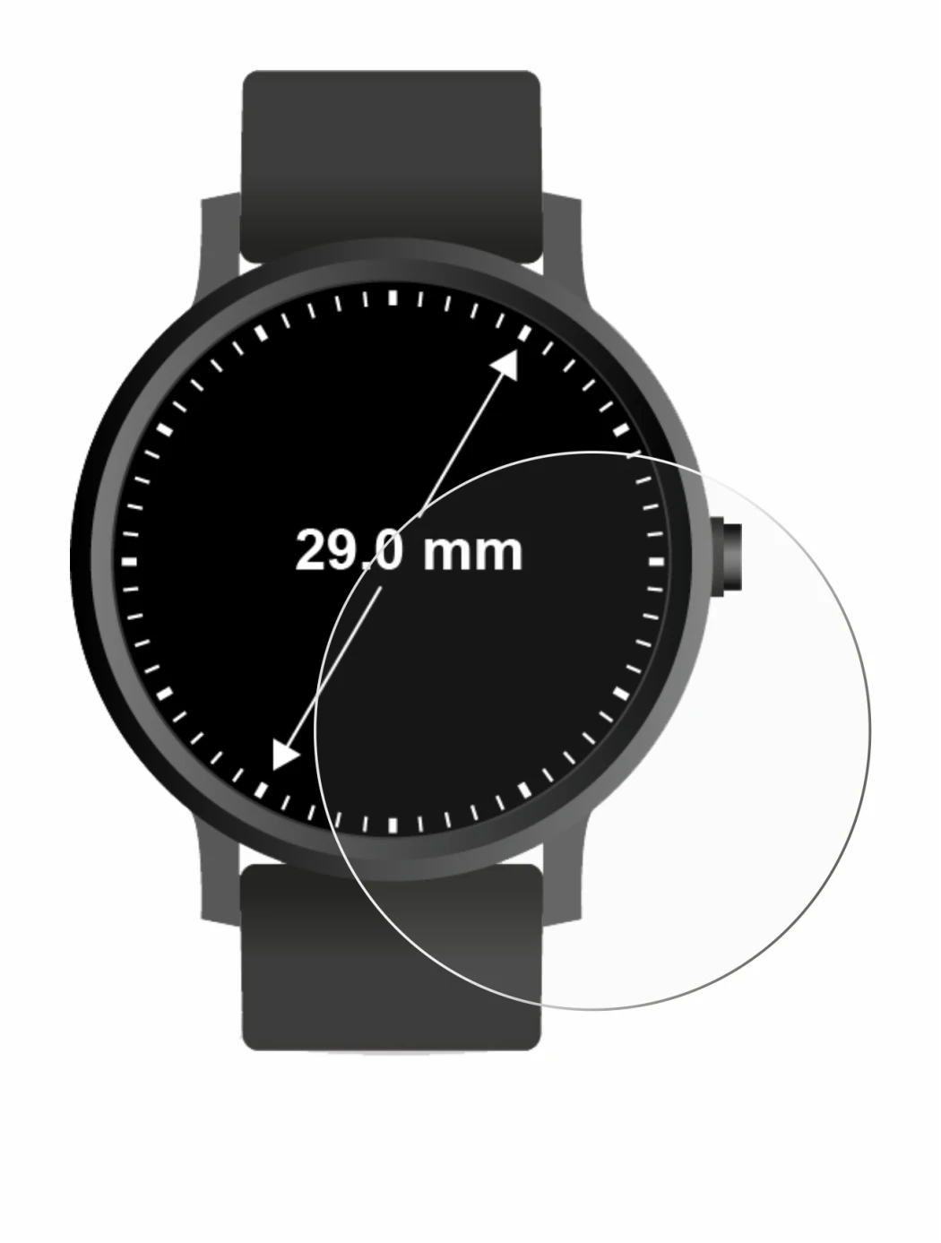 Image of the device Watches (Circular, ø: 29 mm) with a wide variety of screen protectors.