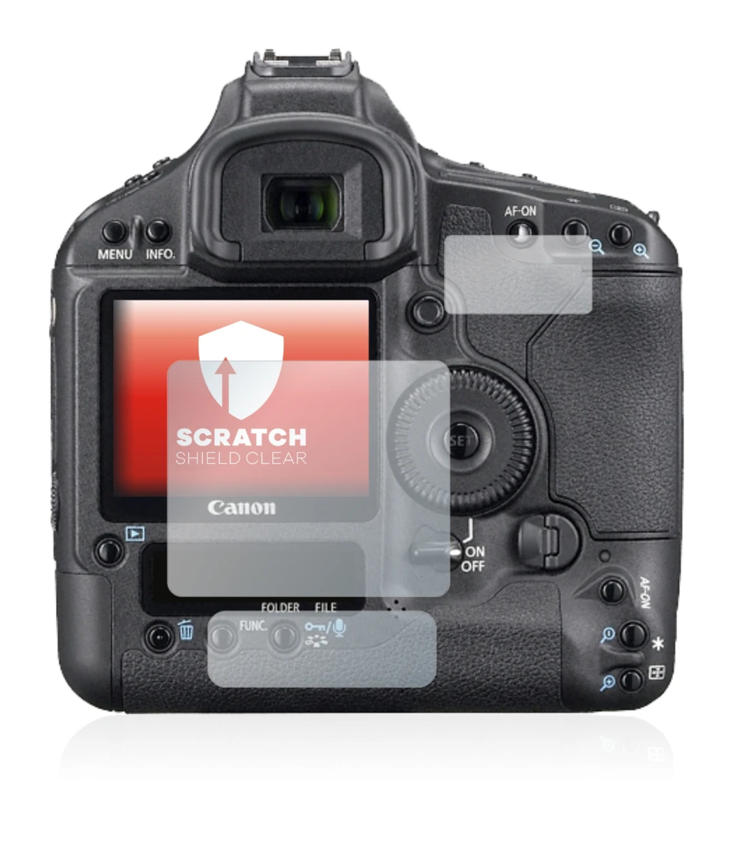 Image of the device Canon EOS 1Ds Mark III with a wide variety of screen protectors.