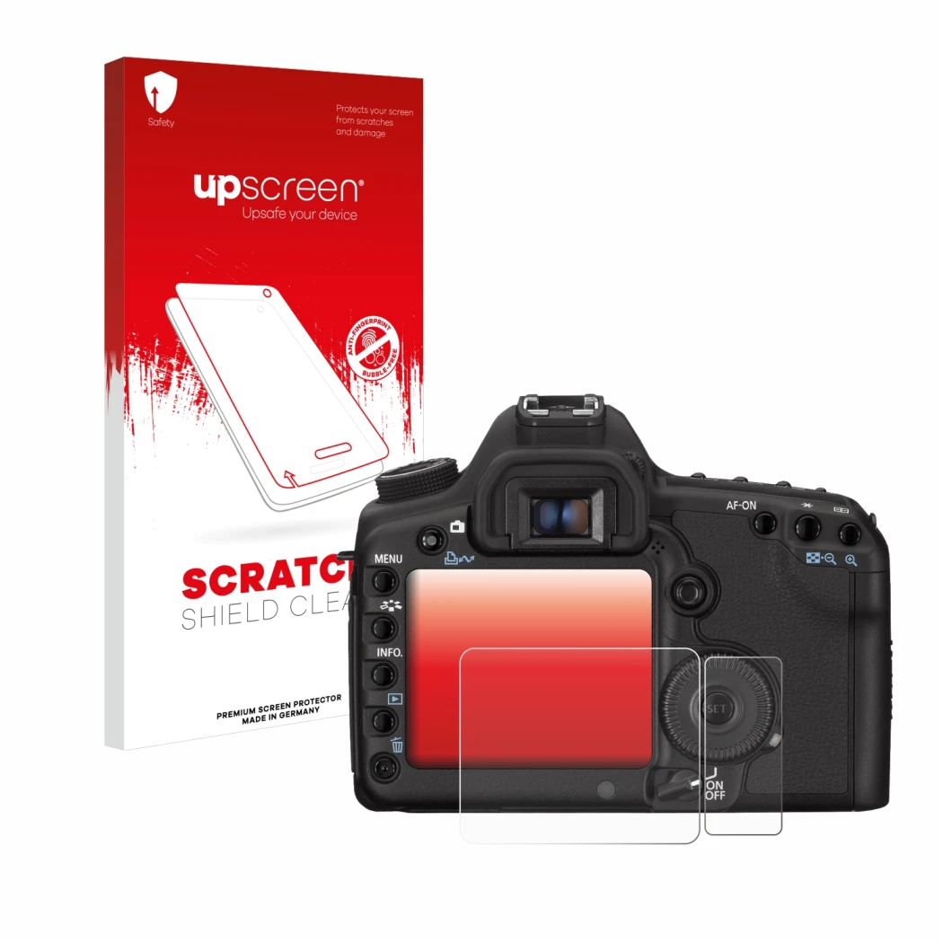 Front side of a product packaging with the brand logo upscreen. Next to it is the device Canon EOS 5D Mark II shown with the c