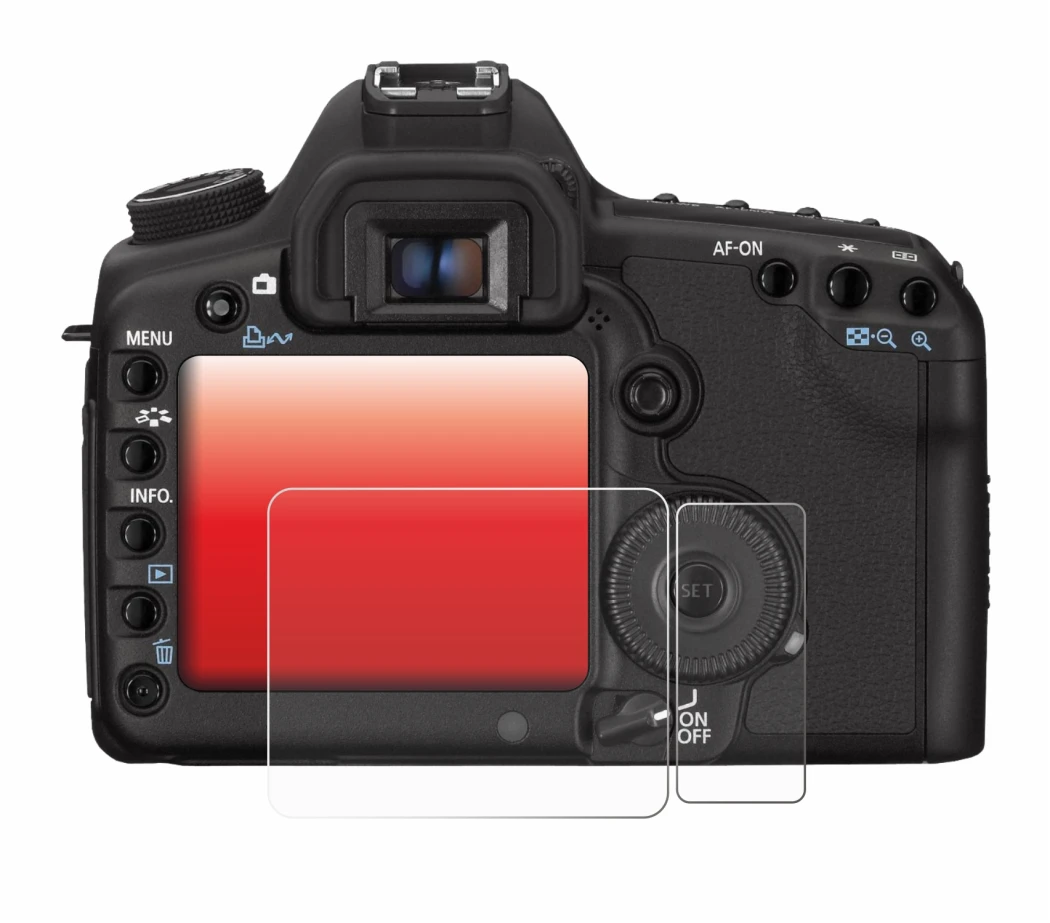 Image of the device Canon EOS 5D Mark II with a wide variety of screen protectors.