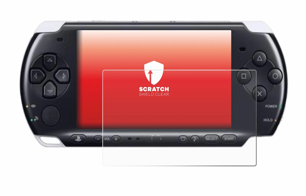 Image of the device Sony PSP 3000 with a wide variety of screen protectors.