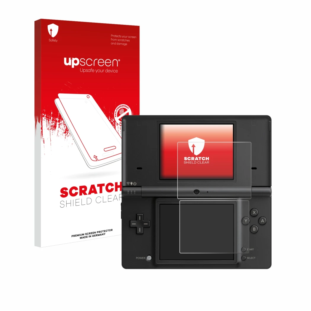 Front side of a product packaging with the brand logo upscreen. Next to it is the device Nintendo DSi shown with the correspon