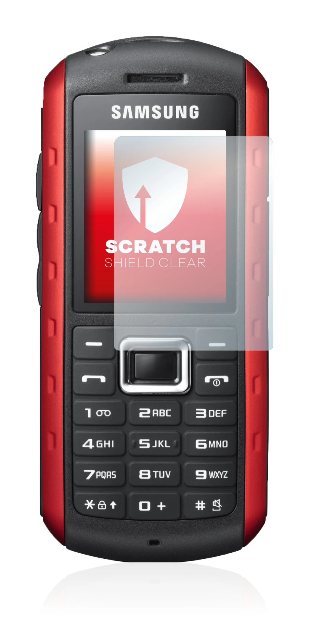 Image of the device Samsung B2100 with a wide variety of screen protectors.