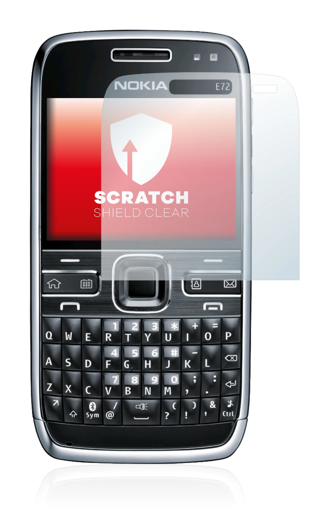 Image of the device Nokia E72 with a wide variety of screen protectors.