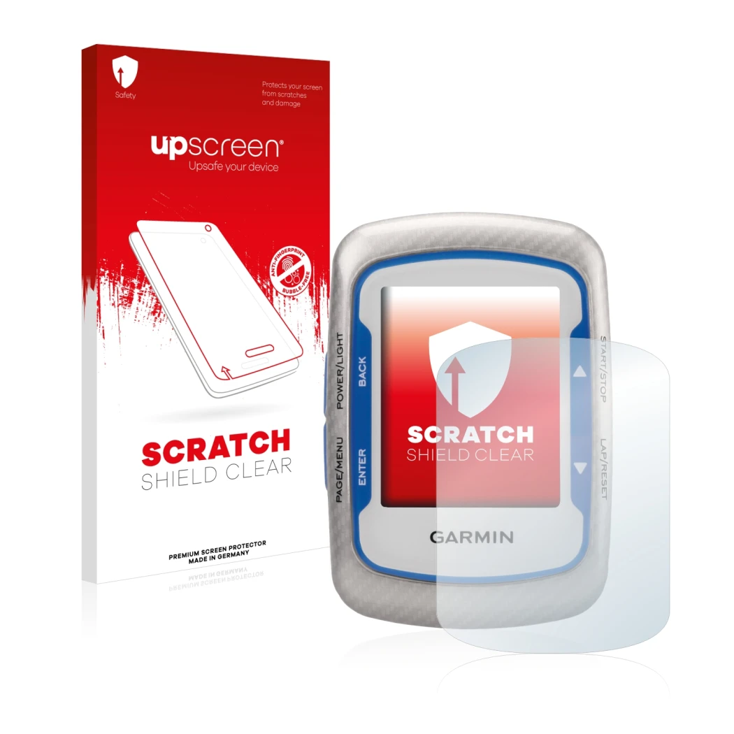 Front side of a product packaging with the brand logo upscreen. Next to it is the device Garmin Edge 500 shown with the corres