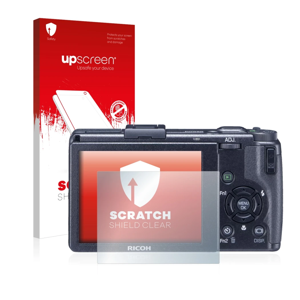 Front side of a product packaging with the brand logo upscreen. Next to it is the device Ricoh GR Digital III (2009-2011) show
