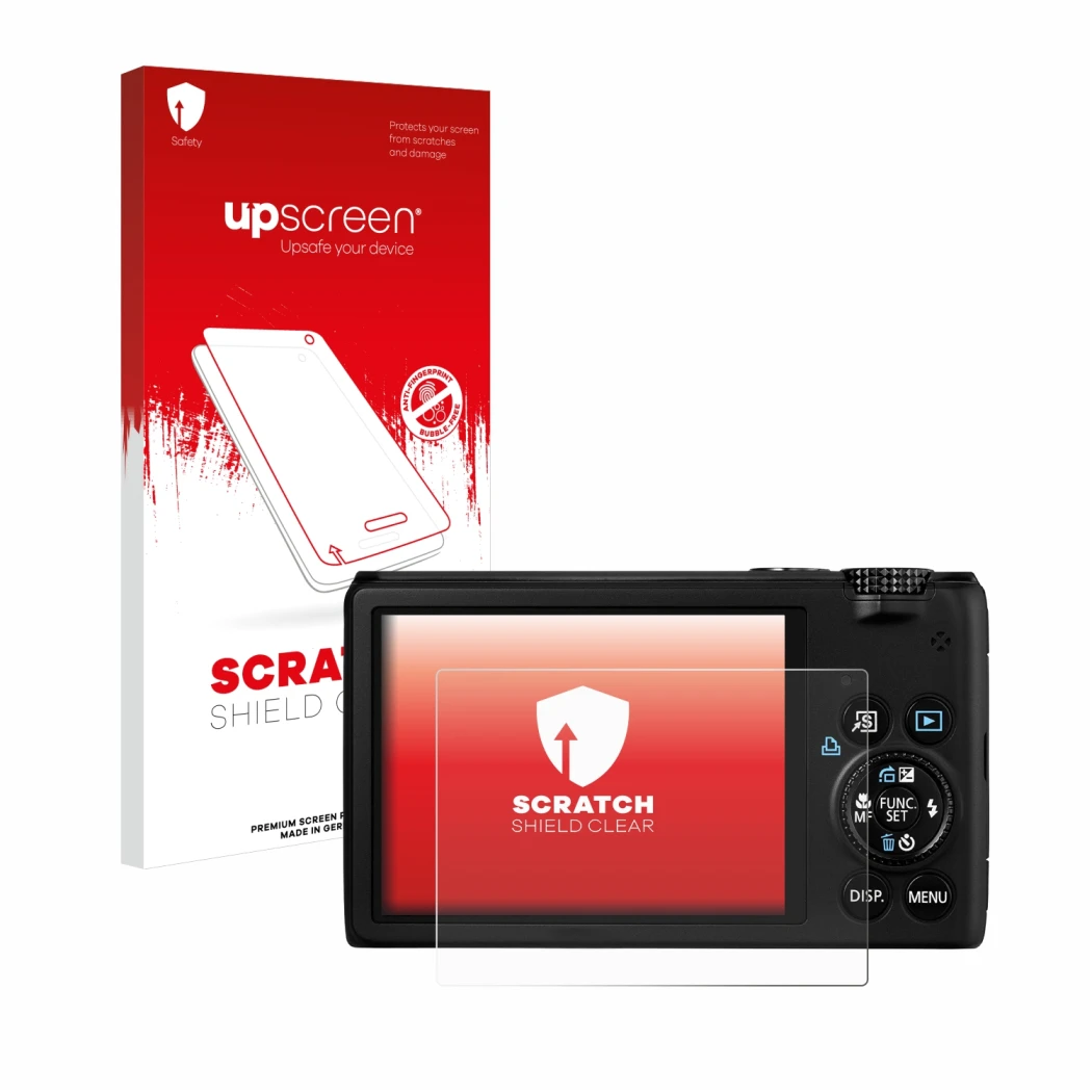 Front side of a product packaging with the brand logo upscreen. Next to it is the device Canon PowerShot S95 shown with the co