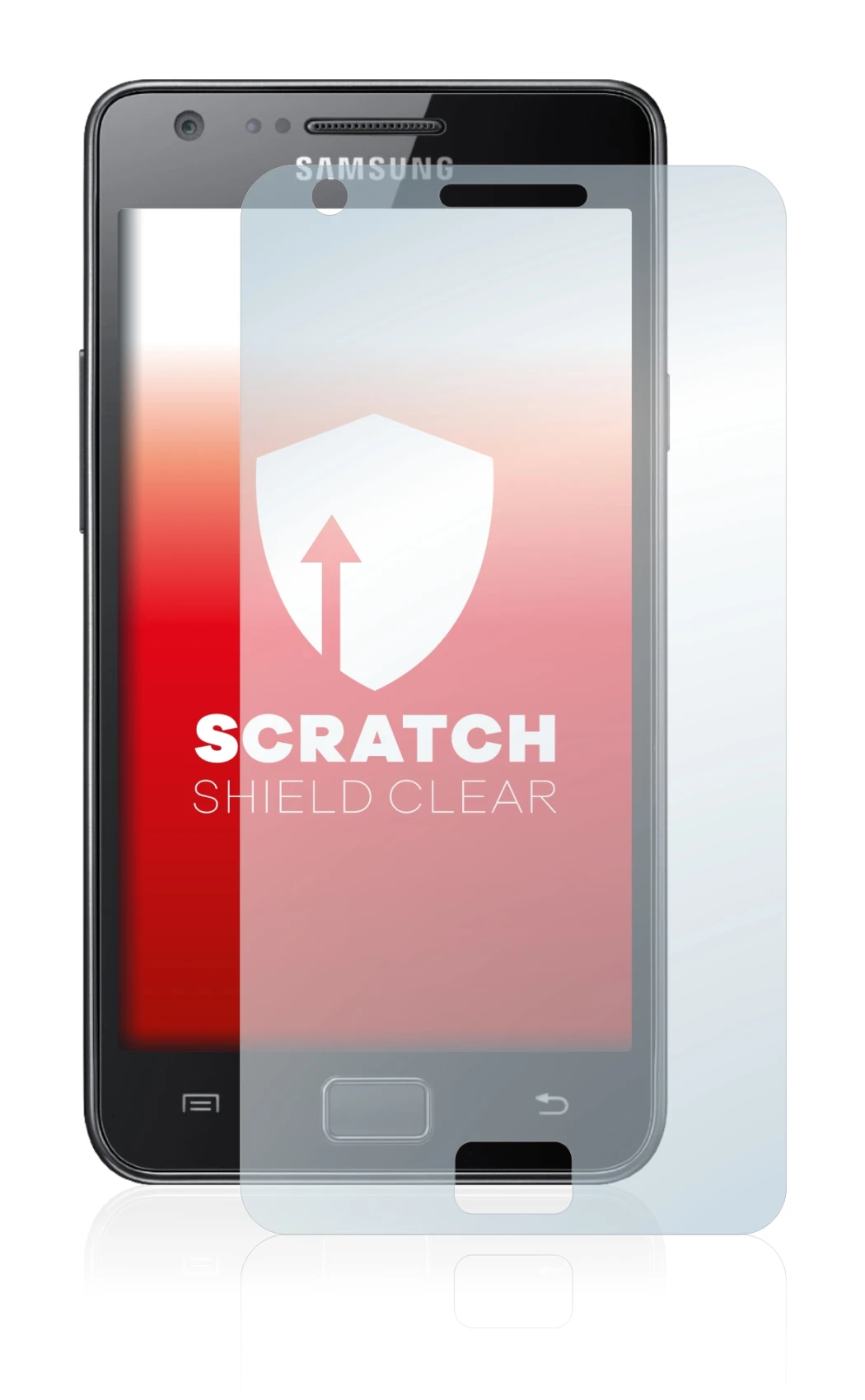 Image of the device Samsung Galaxy S2 with a wide variety of screen protectors.