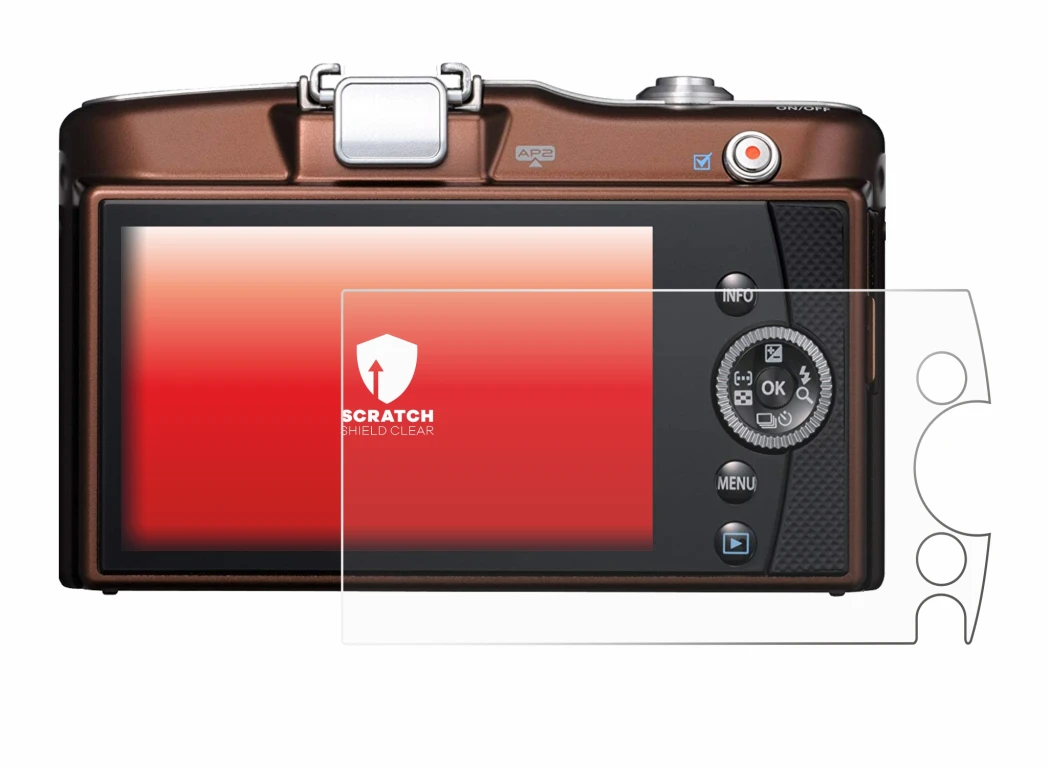 Image of the device Olympus PEN E-PM1 with a wide variety of screen protectors.