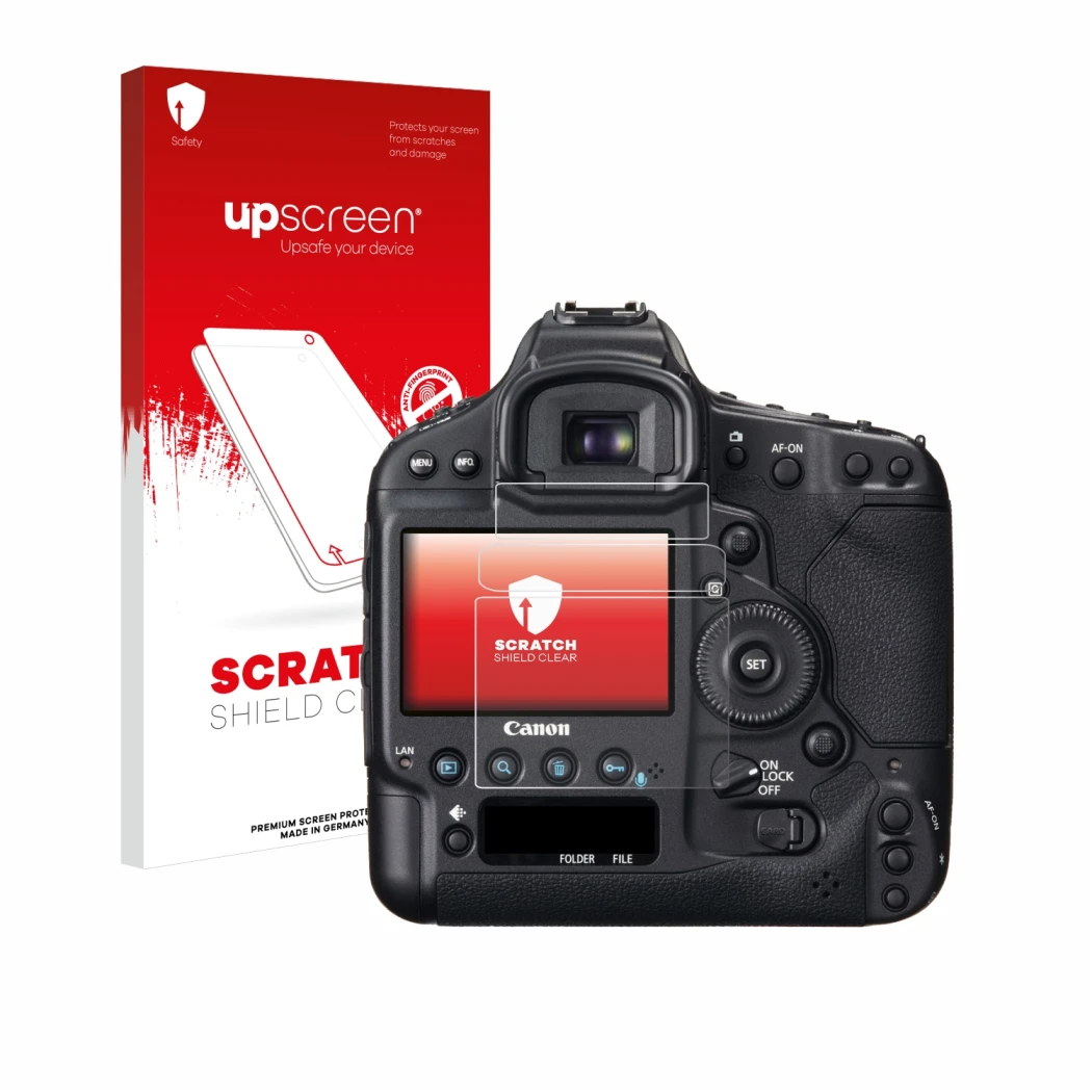 Front side of a product packaging with the brand logo upscreen. Next to it is the device Canon EOS 1D X shown with the corresp
