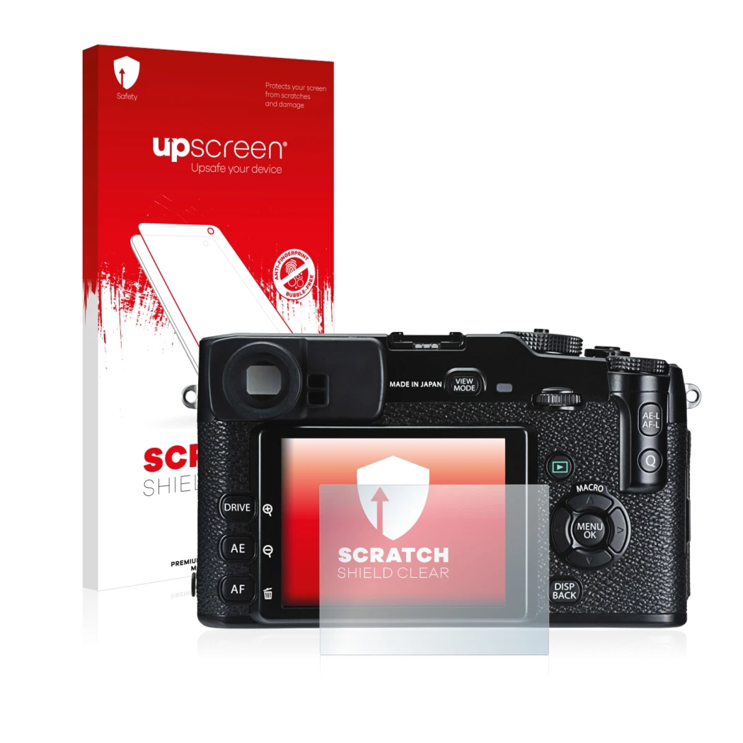 Front side of a product packaging with the brand logo upscreen. Next to it is the device Fujifilm X-Pro1 shown with the corres