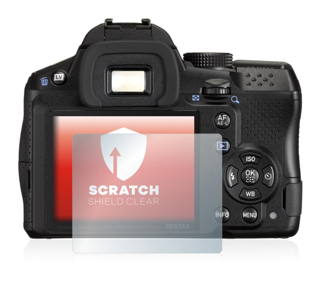 Image of the device Pentax K-30 with a wide variety of screen protectors.