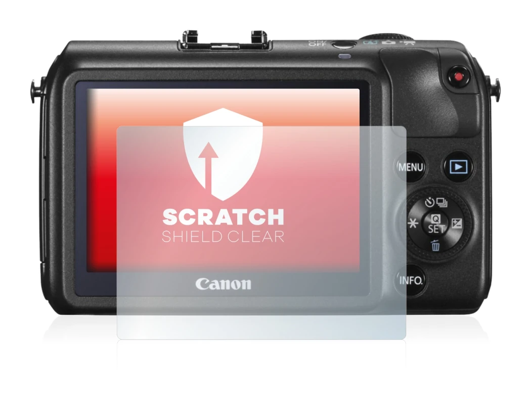 Image of the device Canon EOS M with a wide variety of screen protectors.