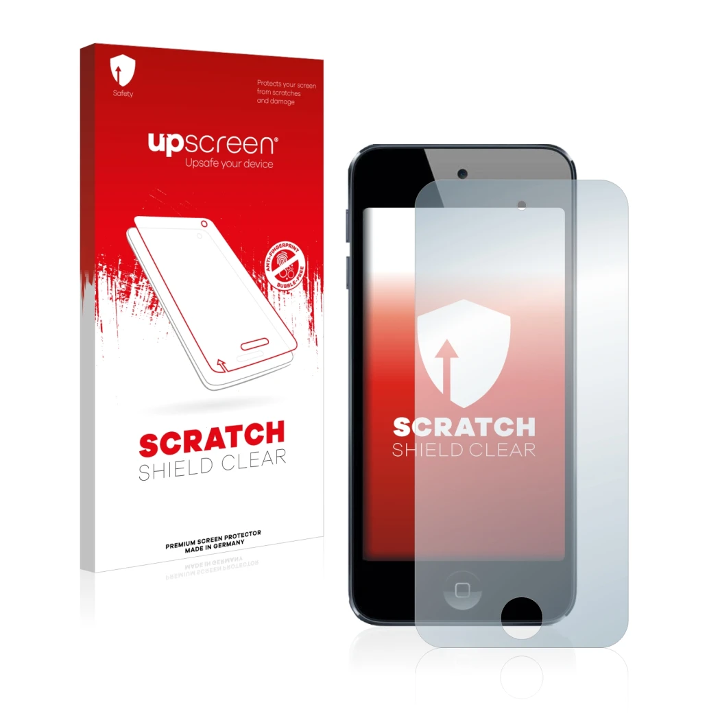 Front side of a product packaging with the brand logo upscreen. Next to it is the device Apple iPod Touch (5th. Gen.) shown wi