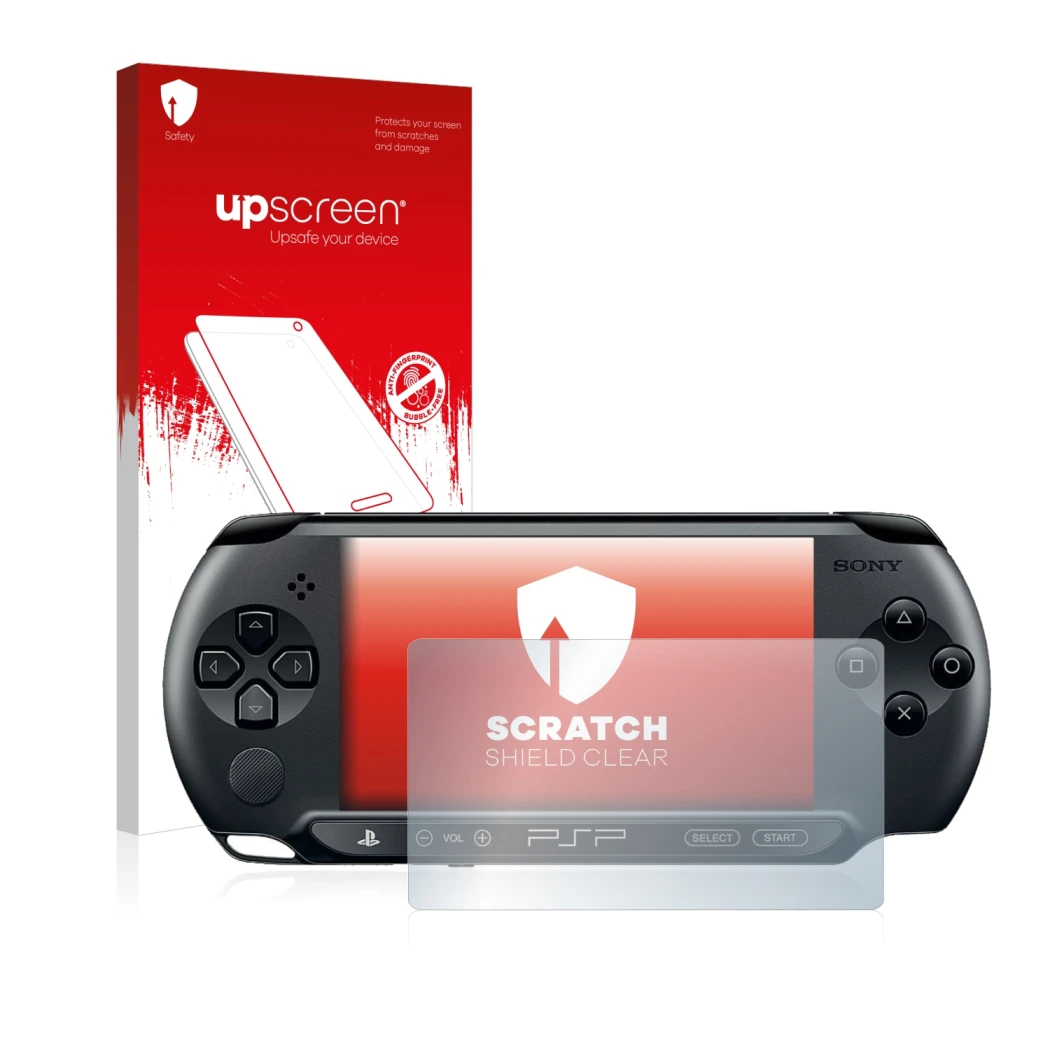 Front side of a product packaging with the brand logo upscreen. Next to it is the device Sony PSP 1004 shown with the correspo