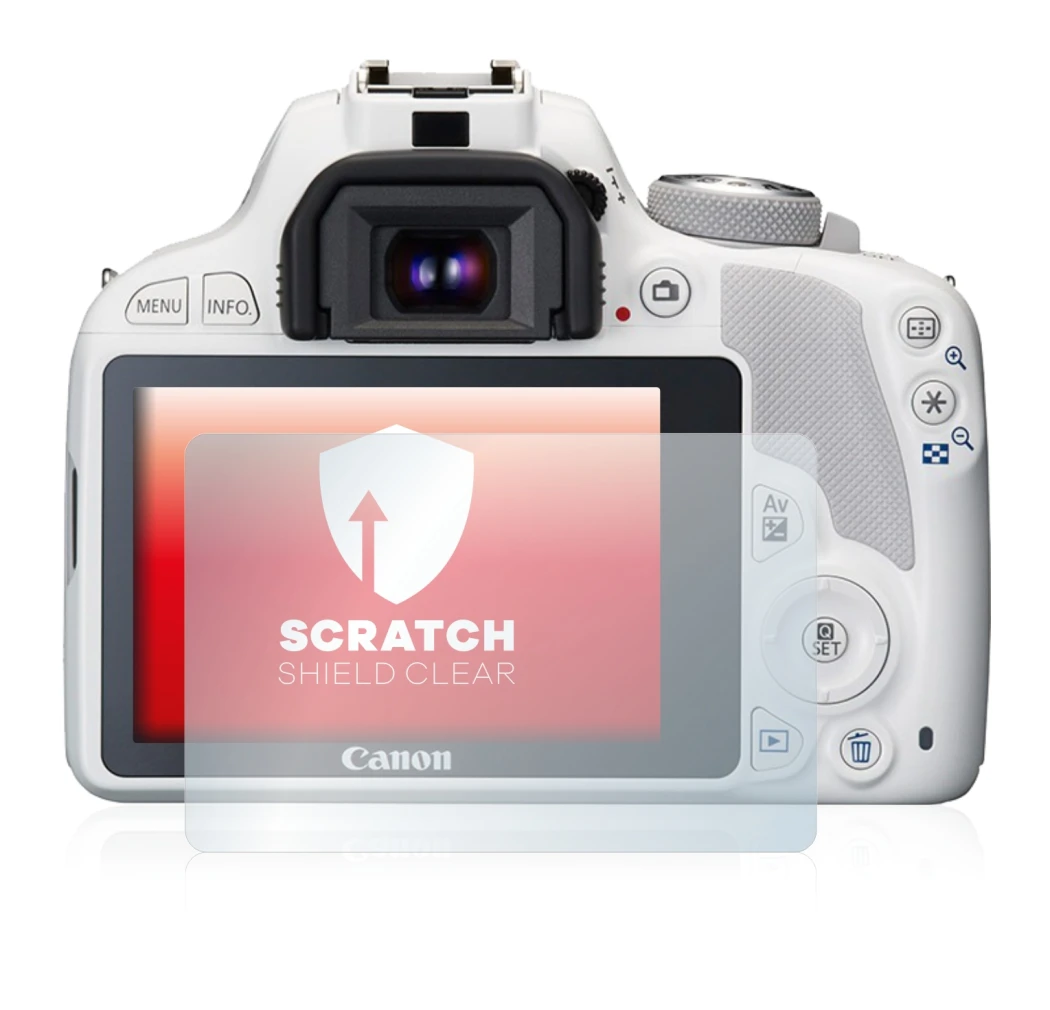 Image of the device Canon EOS 100D with a wide variety of screen protectors.
