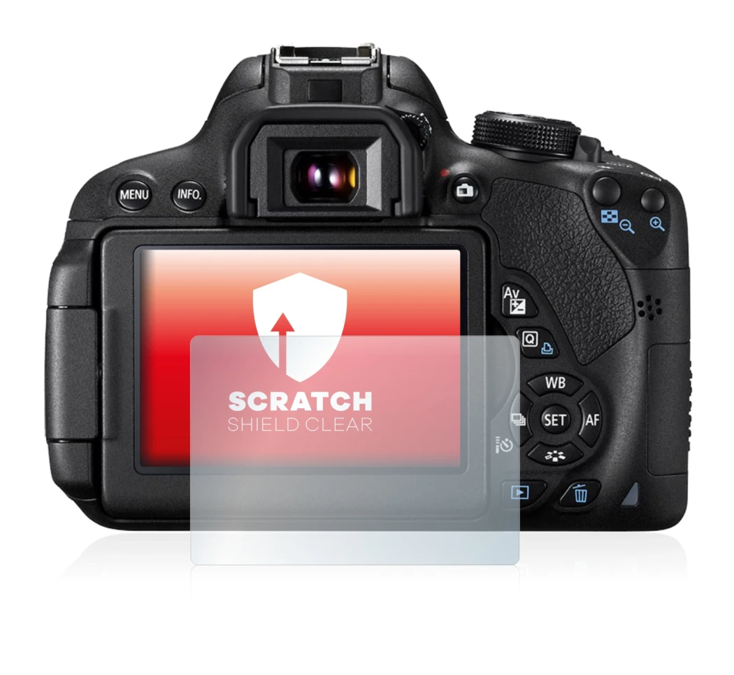 Image of the device Canon EOS 700D with a wide variety of screen protectors.