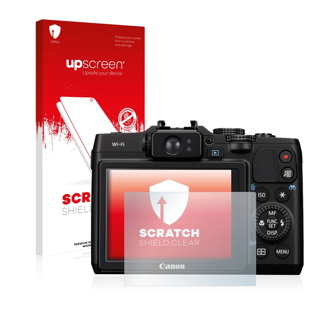 Front side of a product packaging with the brand logo upscreen. Next to it is the device Canon PowerShot G16 shown with the co