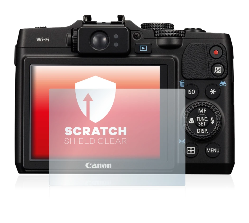 Image of the device Canon PowerShot G16 with a wide variety of screen protectors.