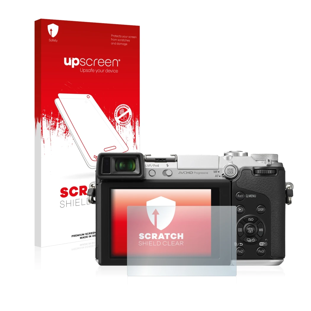Front side of a product packaging with the brand logo upscreen. Next to it is the device Panasonic Lumix DMC-GX7 shown with th