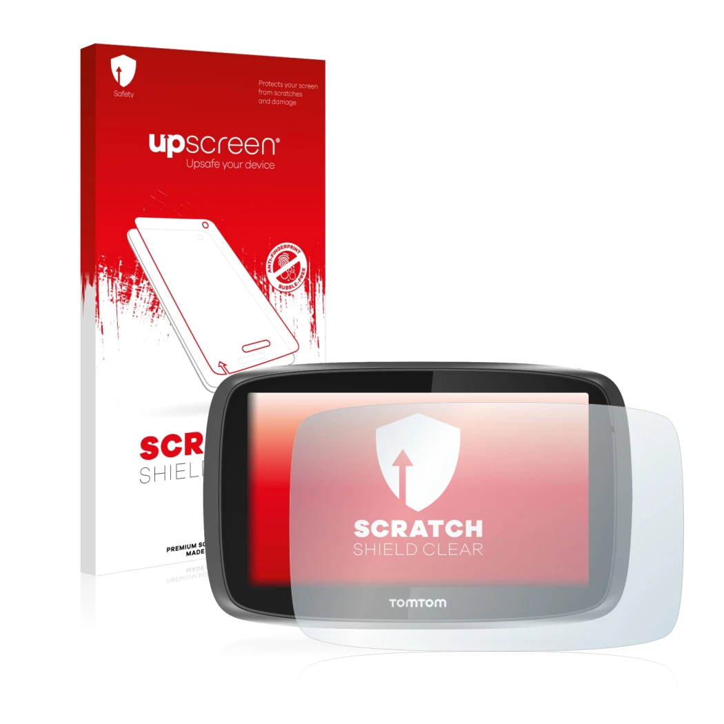 Front side of a product packaging with the brand logo upscreen. Next to it is the device TomTom GO 5000 shown with the corresp