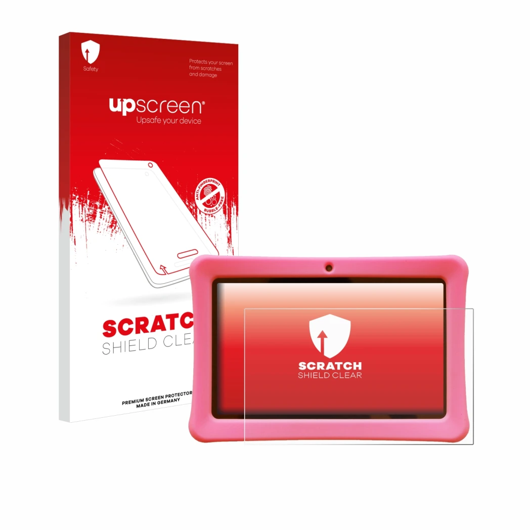 Front side of a product packaging with the brand logo upscreen. Next to it is the device Contixo Kids 7