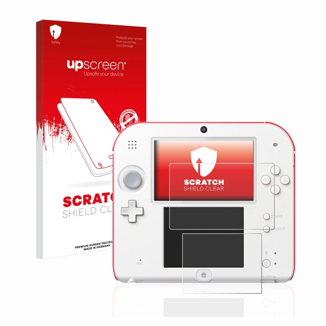 Front side of a product packaging with the brand logo upscreen. Next to it is the device Nintendo 2DS shown with the correspon