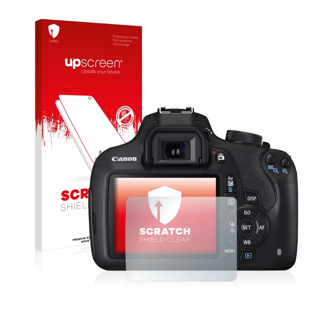 Front side of a product packaging with the brand logo upscreen. Next to it is the device Canon EOS 1200D shown with the corres