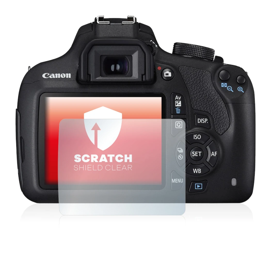 Image of the device Canon EOS 1200D with a wide variety of screen protectors.