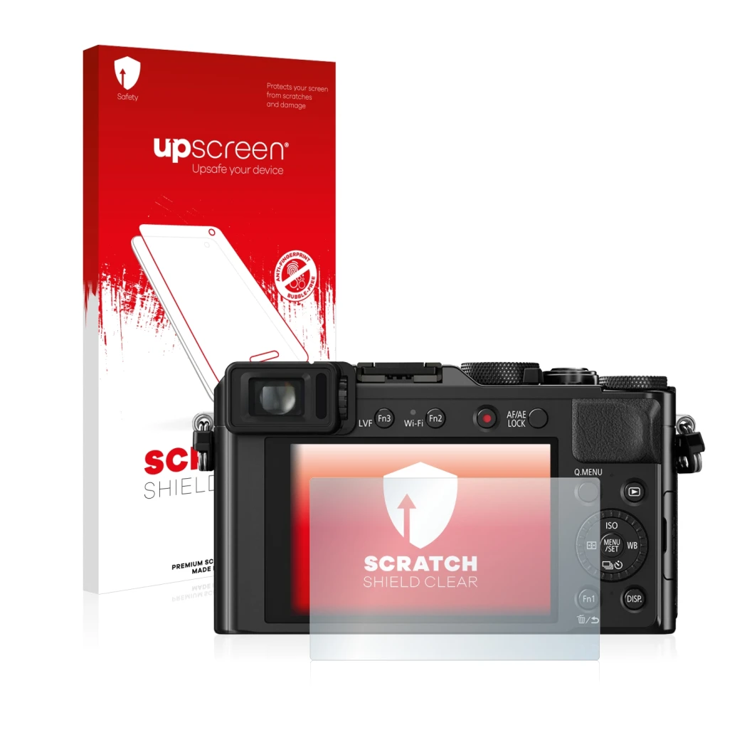 Front side of a product packaging with the brand logo upscreen. Next to it is the device Panasonic Lumix DMC-LX100 shown with