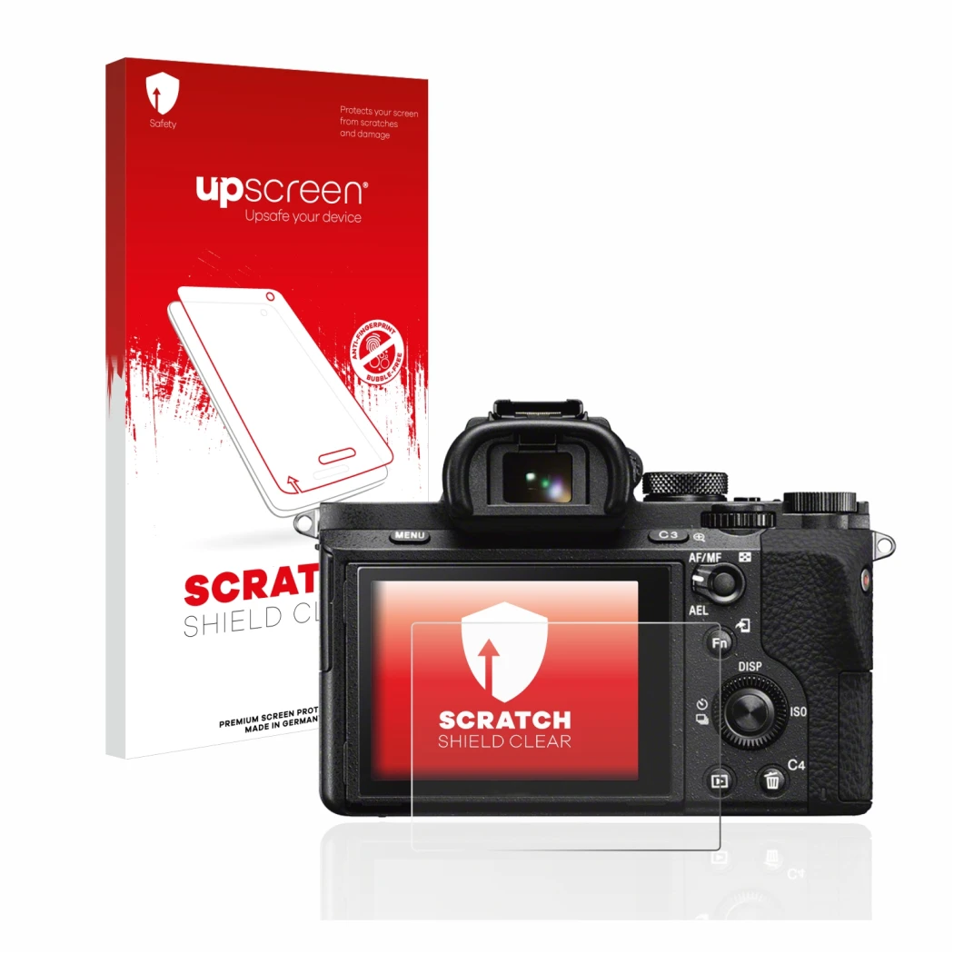 Front side of a product packaging with the brand logo upscreen. Next to it is the device Sony Alpha 7 II (ILCE-7M2) shown with